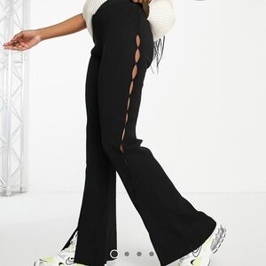 Women's Black Social Tourist Ultra High-rise Cutout Flare Pants Leggings XS